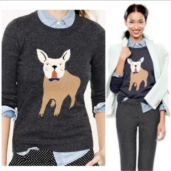 J. Crew French bulldog wool cashmere sweater S - Picture 1 of 4